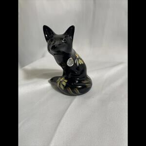 Fenton Black Fox Hand Painted and Signed By Vicki Anderson